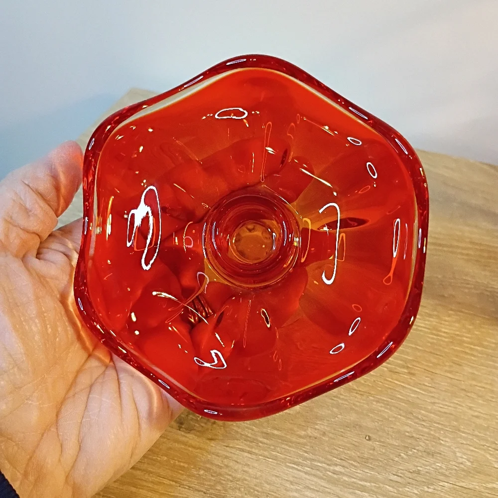 Vintage Viking Glass 6 Petal Amberina Single Candle Holder
